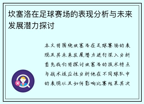 坎塞洛在足球赛场的表现分析与未来发展潜力探讨