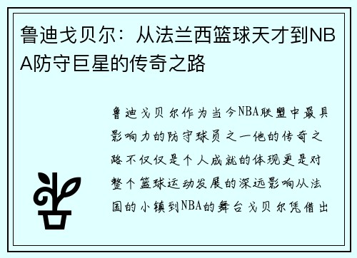 鲁迪戈贝尔：从法兰西篮球天才到NBA防守巨星的传奇之路