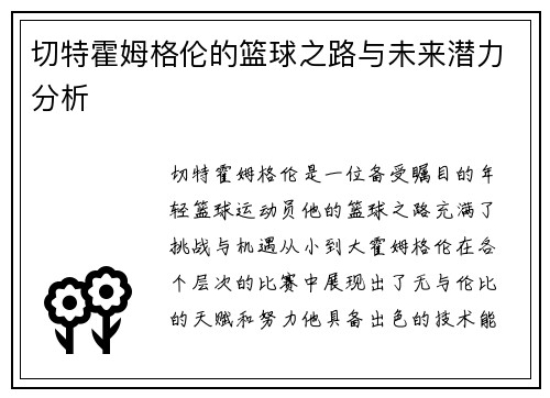 切特霍姆格伦的篮球之路与未来潜力分析